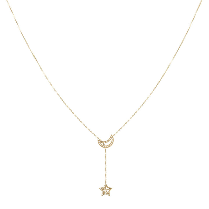 Shooting Star Moon Crescent Diamond Necklace in 14K Yellow Gold