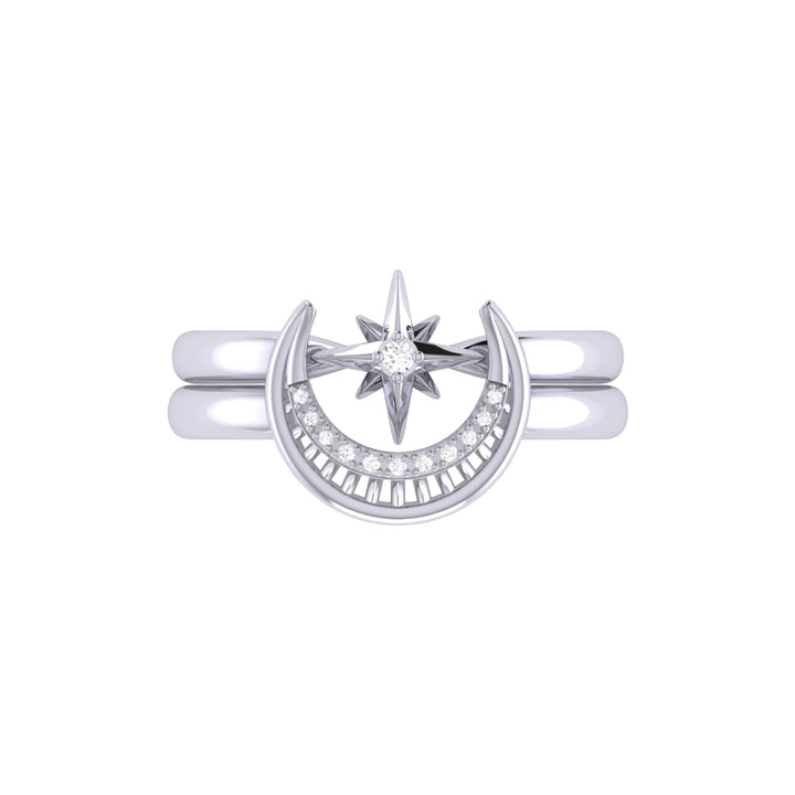 Nighttime Moon Star Lovers Detachable Diamond Ring in Sterling Silver