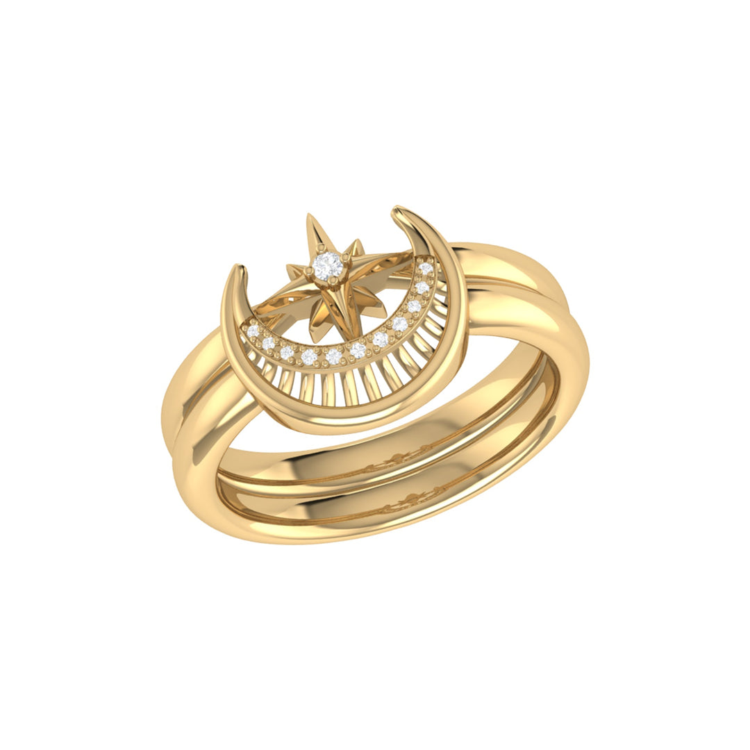 Nighttime Moon Star Lovers Detachable Diamond Ring in 14K Yellow Gold Vermeil on Sterling Silver