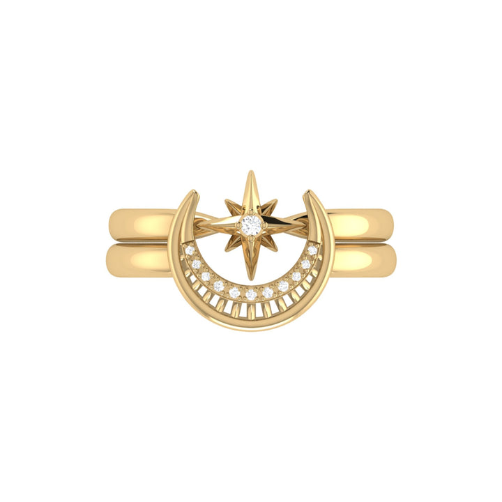 Nighttime Moon Star Lovers Detachable Diamond Ring in 14K Yellow Gold