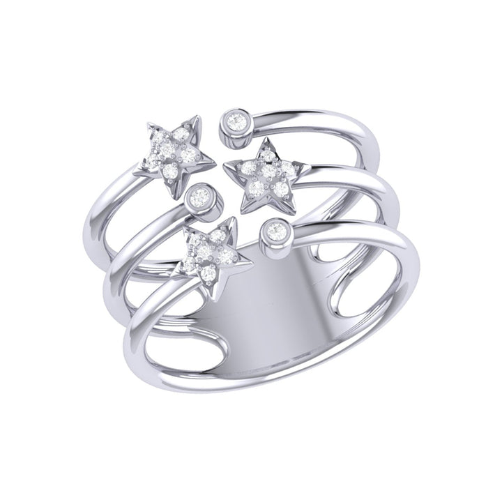 Dazzling Star Bezel Trio Diamond Ring in Sterling Silver