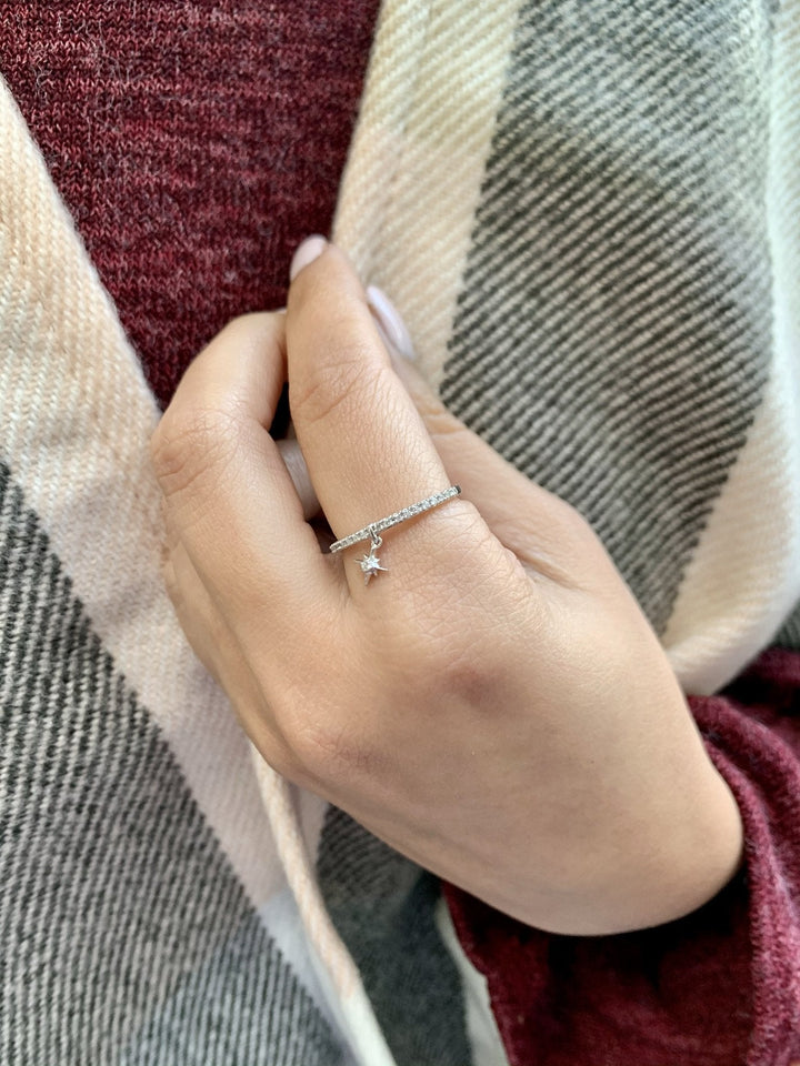 Little North Star Diamond Charm Ring in Sterling Silver
