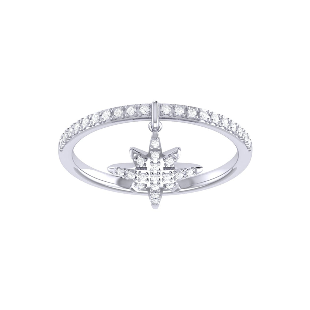 North Star Diamond Charm Ring in 14K White Gold