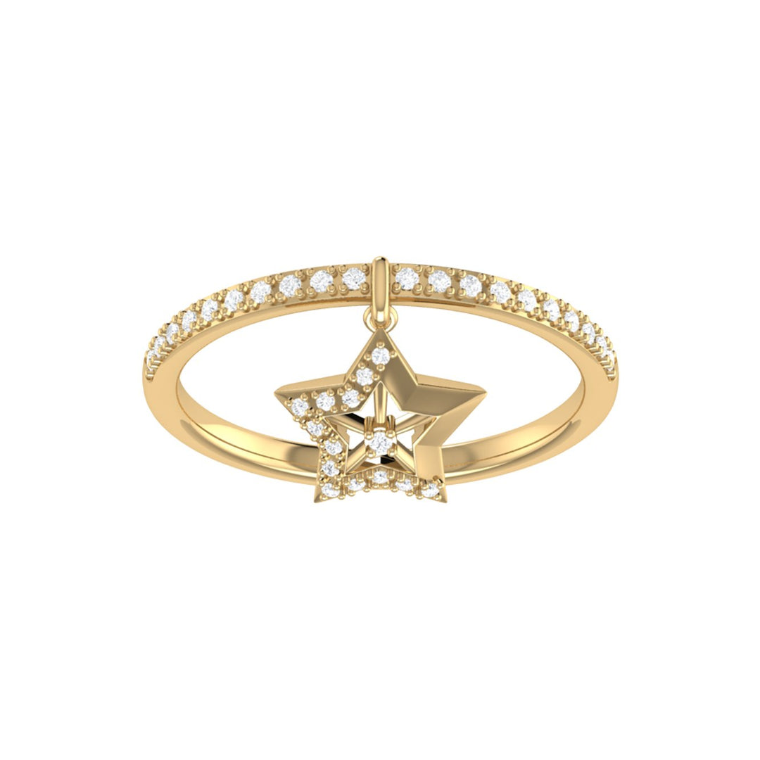 Lucky Star Diamond Charm Ring in 14K Yellow Gold Vermeil on Sterling Silver