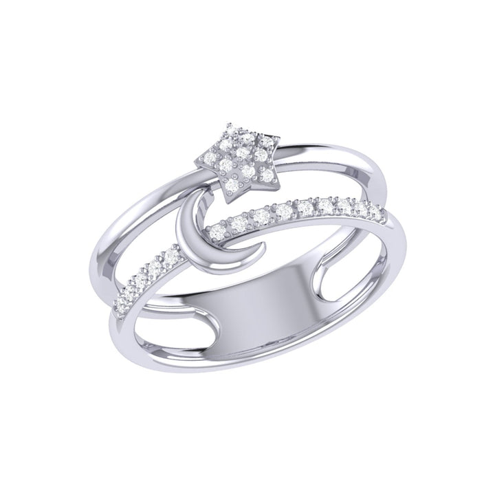Starlit Crescent Double Band Diamond Ring in 14K White Gold