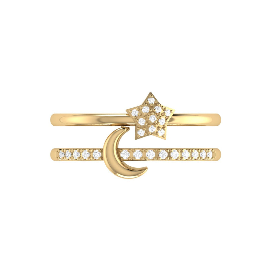 Starlit Crescent Double Band Diamond Ring in 14K Yellow Gold