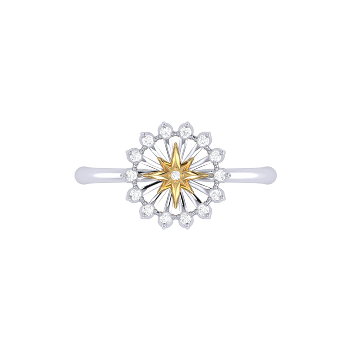 Starburst Two-Tone Diamond Ring in 14K Yellow Gold Vermeil on Sterling Silver