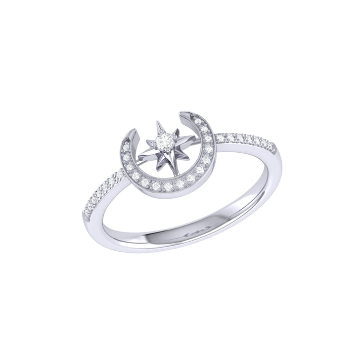 Crescent North Star Diamond Ring in Sterling Silver
