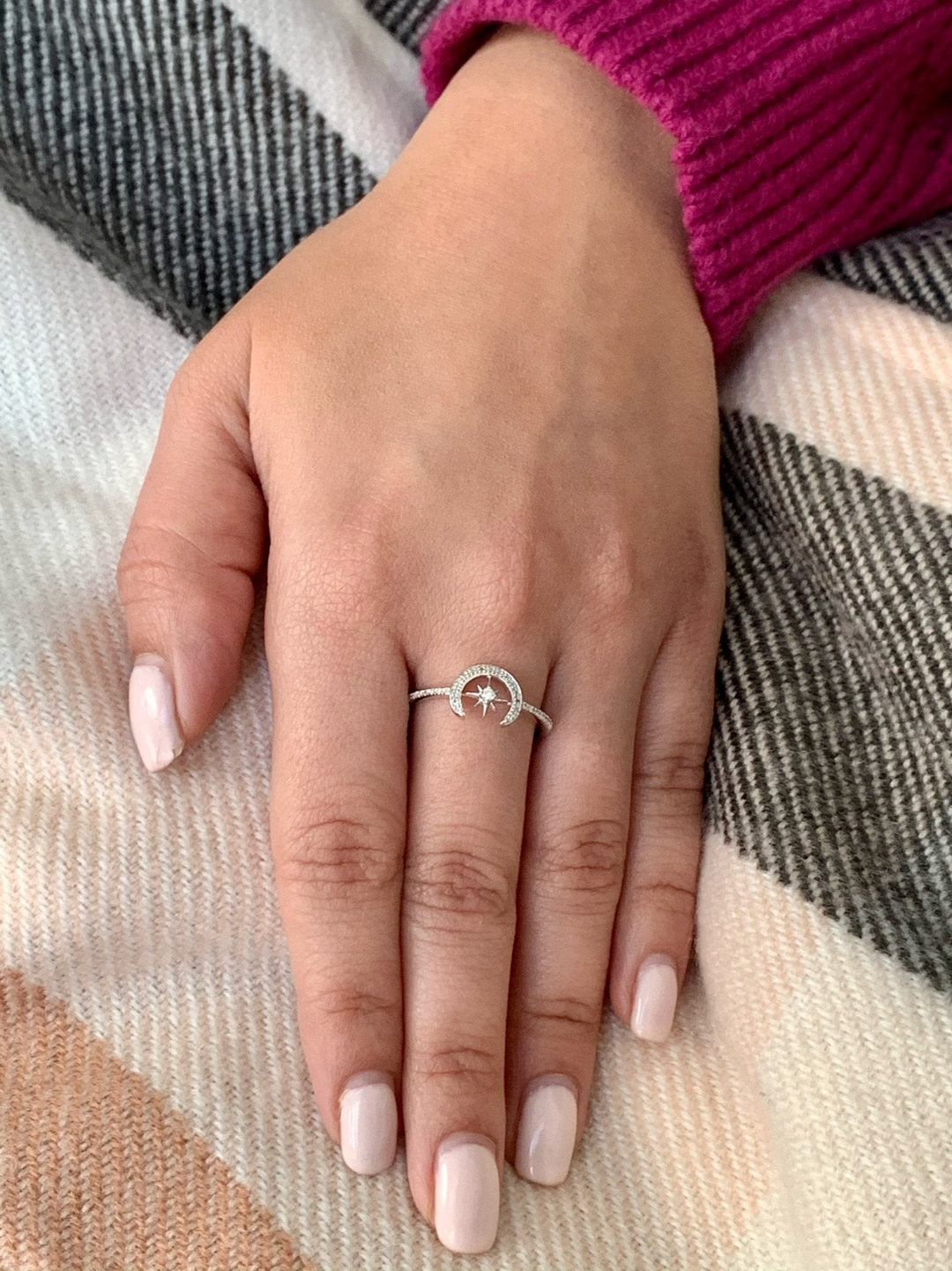 Crescent North Star Diamond Ring in 14K White Gold