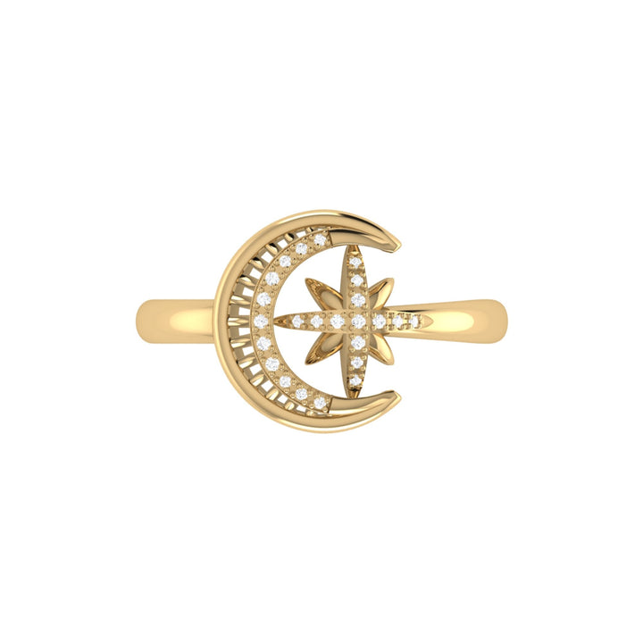 Moon-Cradled Star Diamond Ring in 14K Yellow Gold Vermeil on Sterling Silver