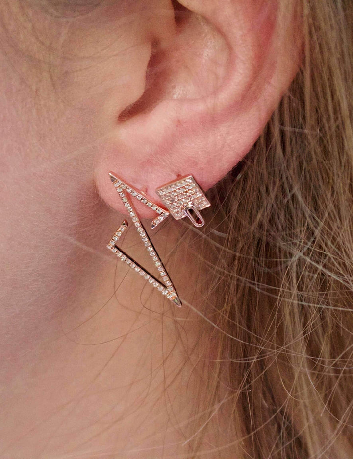 Electric Spark Zig Zag Diamond Earrings in 14K Rose Gold Vermeil on Sterling Silver