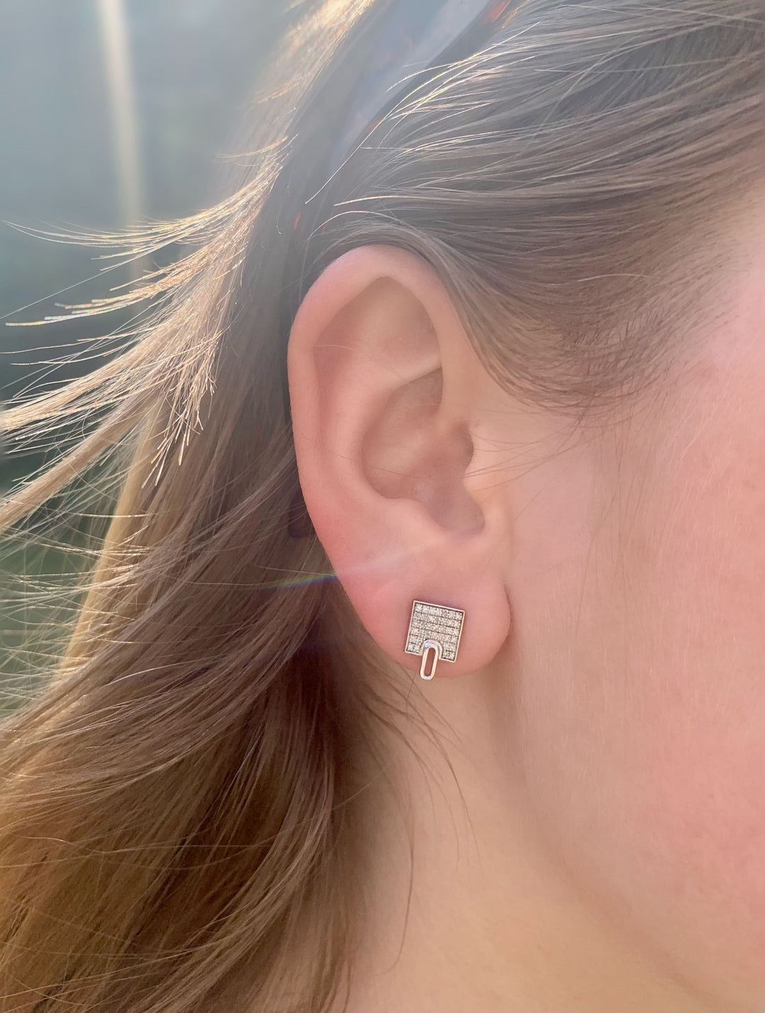 Sidewalk Square Diamond Stud Earrings in 14K White Gold