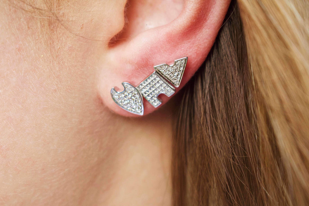 Skyscraper Triangle Diamond Stud Earrings in 14K White Gold