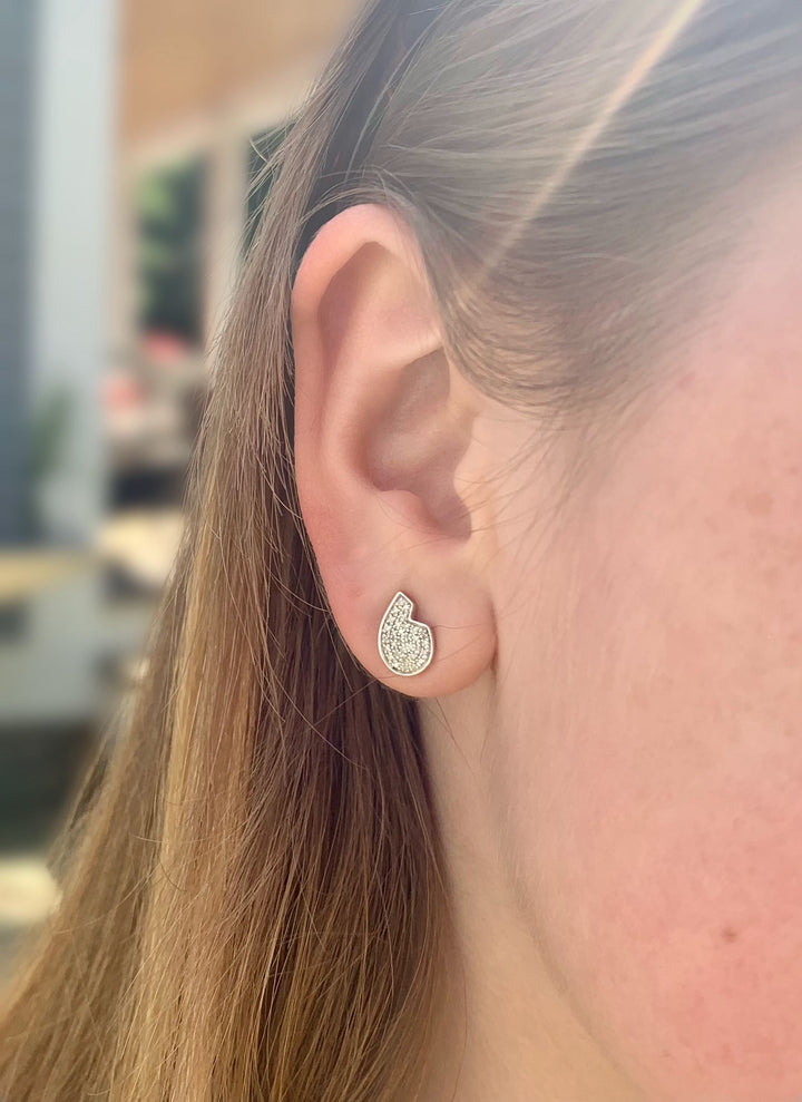 Street Cycle Open Teardrop Diamond Stud Earrings in 14K White Gold