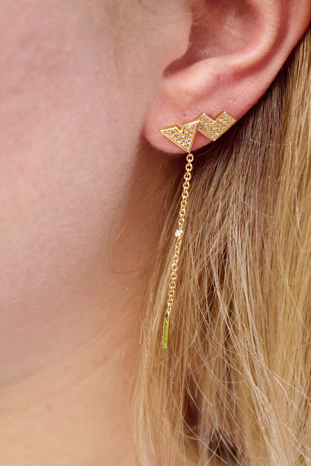 One Way Arrow Diamond Stud Earrings in 14K Yellow Gold Vermeil on Sterling Silver