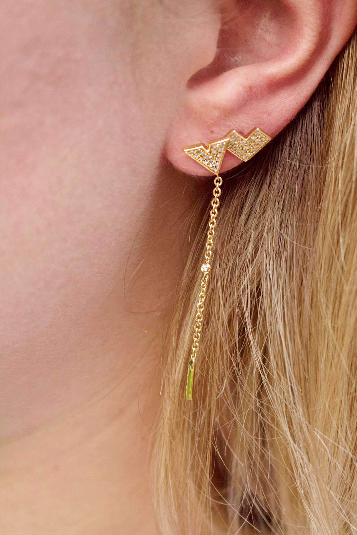One Way Arrow Diamond Stud Earrings in 14K Yellow Gold