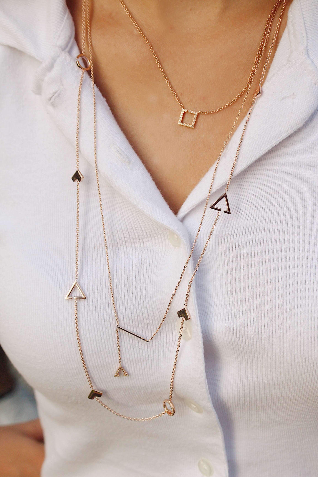 Crane Lariat Bolo Adjustable Triangle Diamond Necklace in 14K Rose Gold