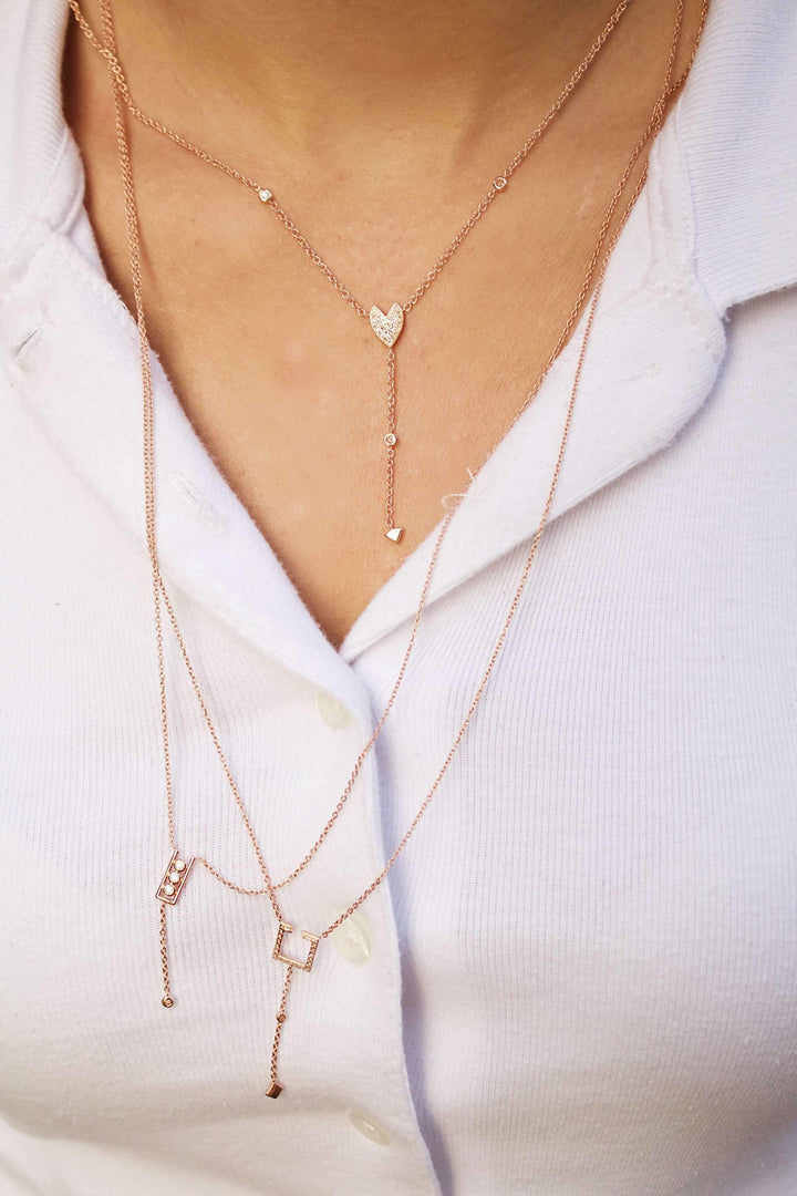 Raindrop Drip Diamond Y Necklace in 14K Rose Gold