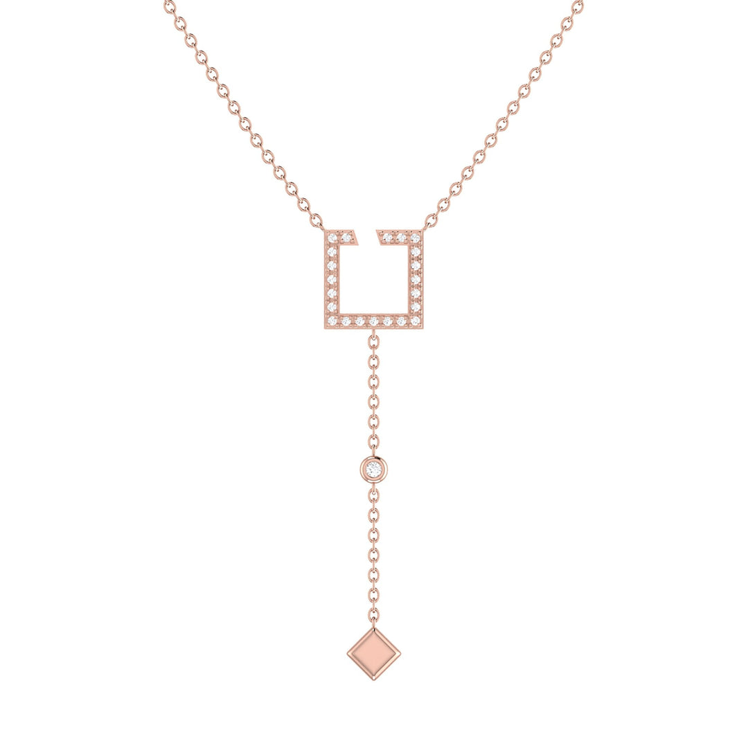 Street Light Open Square Bolo Adjustable Diamond Lariat Necklace in 14K Rose Gold Vermeil on Sterling Silver