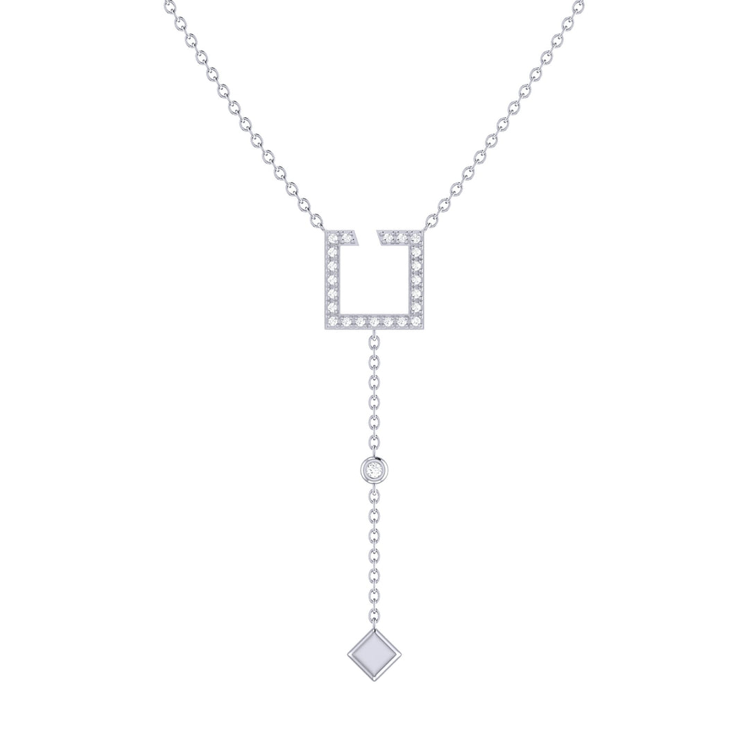 Street Light Open Square Bolo Adjustable Diamond Lariat Necklace in Sterling Silver