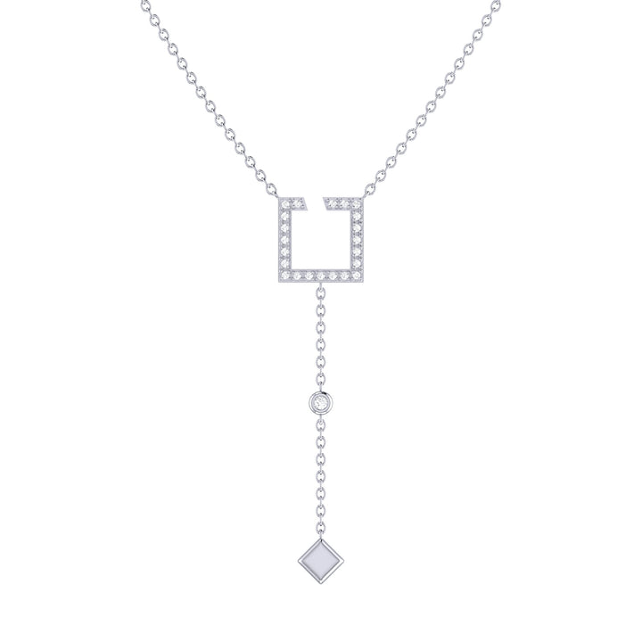 Street Light Open Square Bolo Adjustable Diamond Lariat Necklace in 14K White Gold
