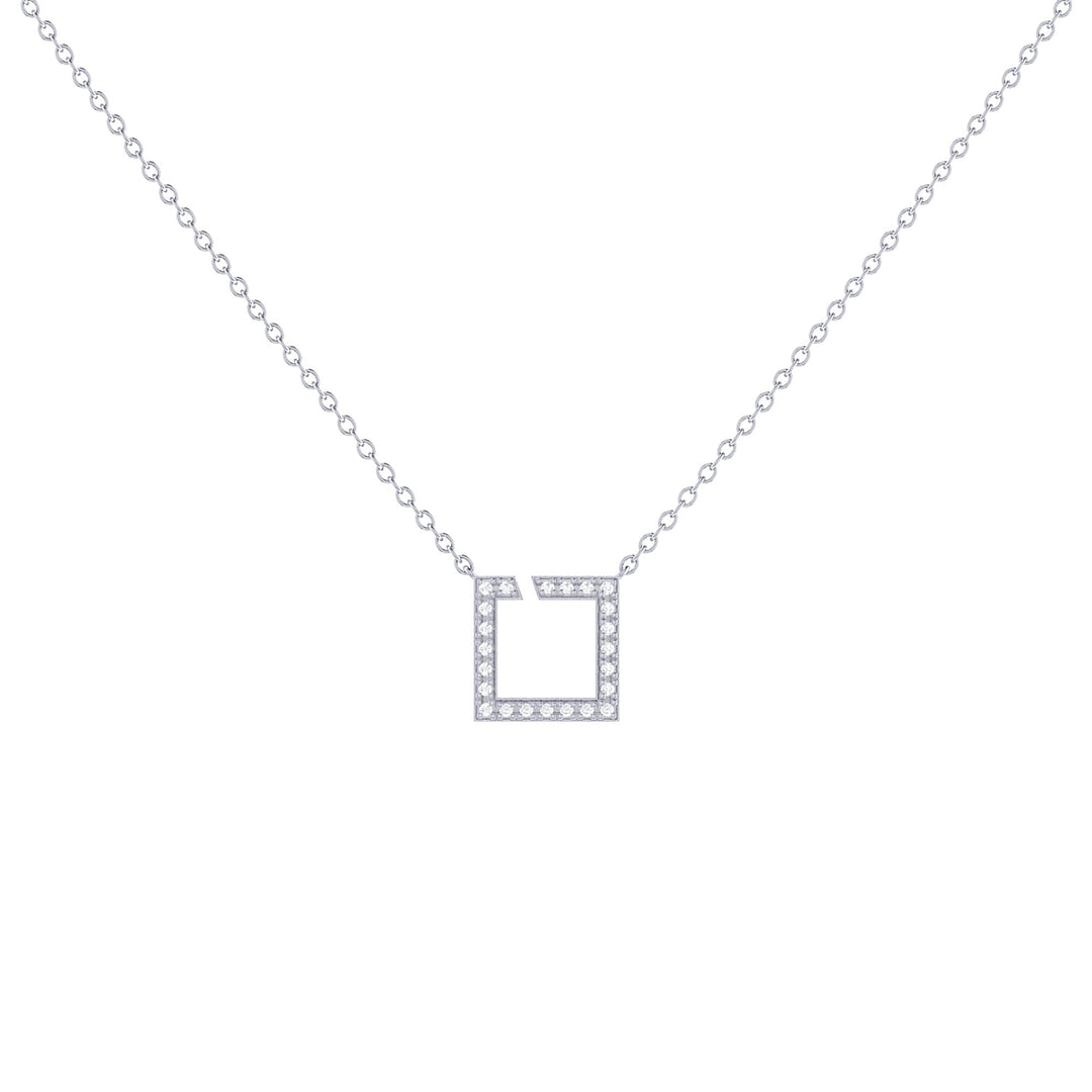 Street Light Diamond Square Necklace in 14K White Gold