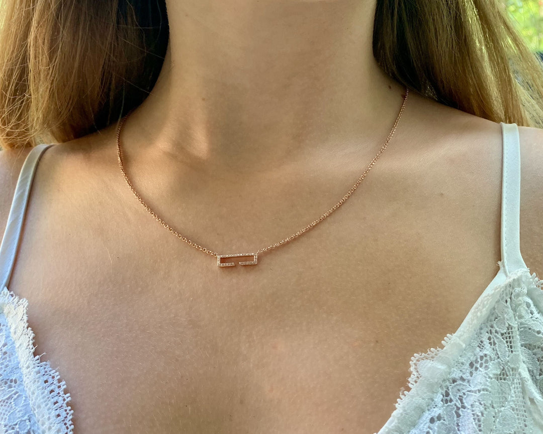 Swing Rectangle Diamond Necklace in 14K Rose Gold