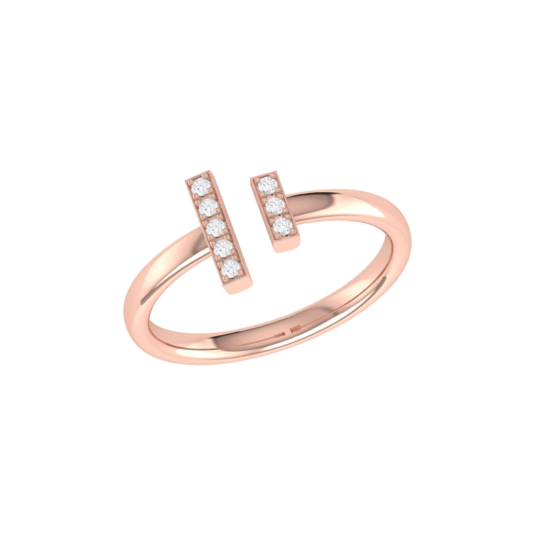 Parallel Park Double Diamond Bar Open Ring in 14K Rose Gold Vermeil on Sterling Silver