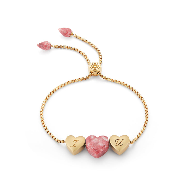 Luv Me Thulite Bolo Adjustable I Love You Heart Bracelet in 14K Yellow Gold Plated Sterling Silver