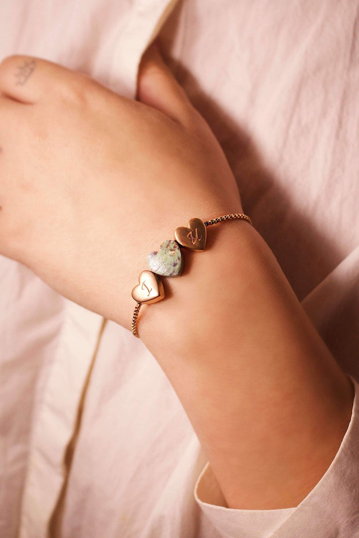Luv Me Ruby Fuchsite Bolo Adjustable I Love You Heart Bracelet in 14K Rose Gold Plated Sterling Silver