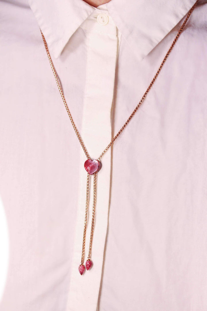 Luv Me Thulite Adjustable Heart Necklace in 14K Rose Gold Plated Sterling Silver