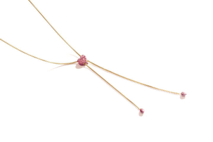 Luv Me Thulite Adjustable Heart Necklace in 14K Yellow Gold Plated Sterling Silver