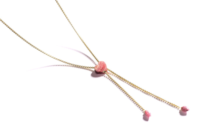 Luv Me Rhodochrosite Heart Adjustable Necklace in 14K Yellow Gold Plated Sterling Silver