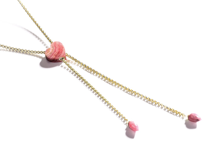 Luv Me Rhodochrosite Heart Adjustable Necklace in 14K Yellow Gold Plated Sterling Silver
