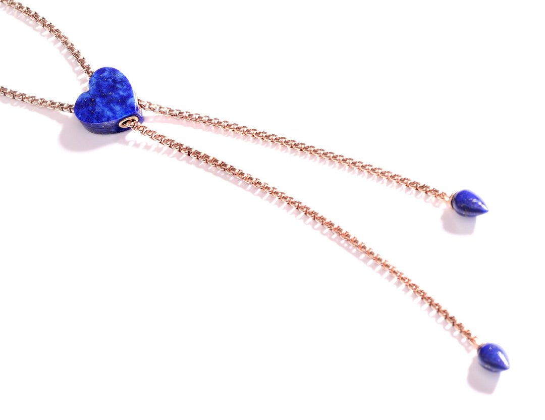 Luv Me Lapis Adjustable Heart Necklace in 14K Rose Gold Plated Sterling Silver