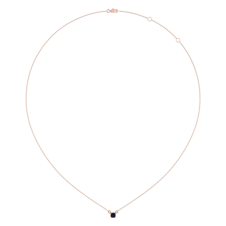 Cushion Cut Sapphire & Diamond Birthstone Necklace In 14K Rose Gold