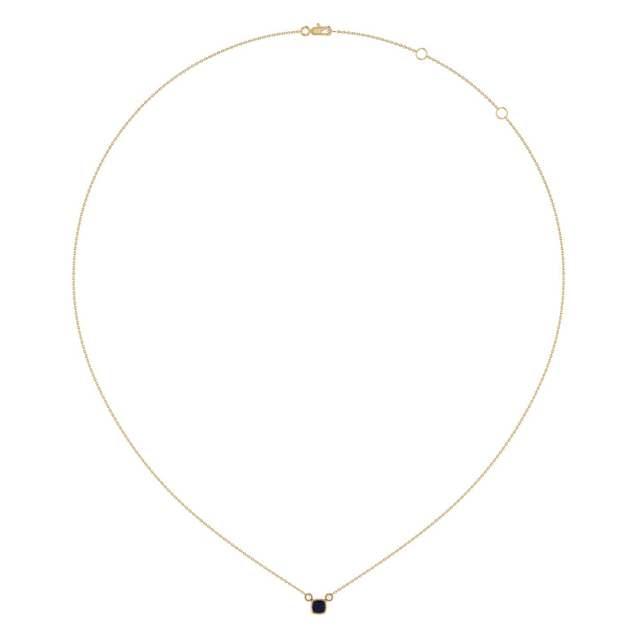 Cushion Cut Sapphire & Diamond Birthstone Necklace In 14K Yellow Gold