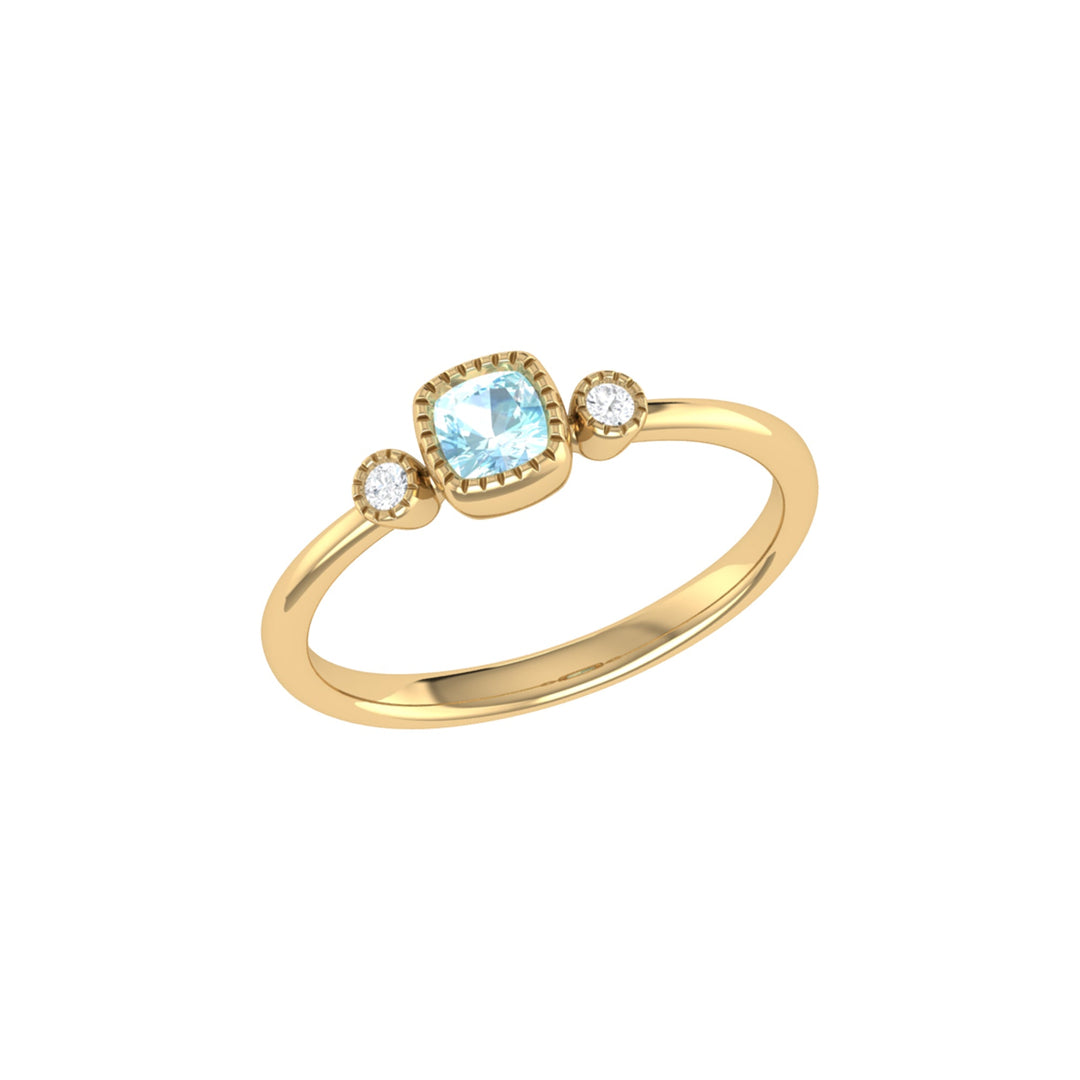Cushion Cut Aquamarine & Diamond Birthstone Ring In 14K Yellow Gold