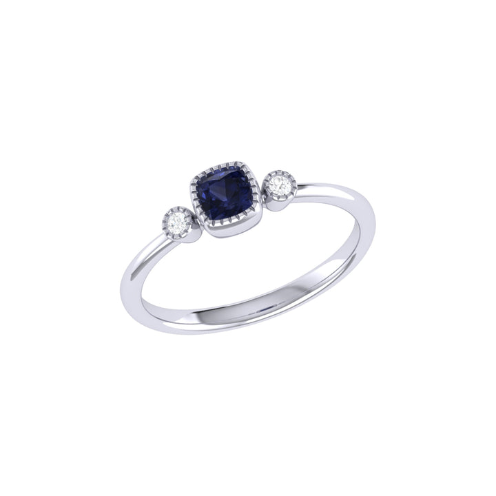 Cushion Cut Sapphire & Diamond Birthstone Ring In 14K White Gold