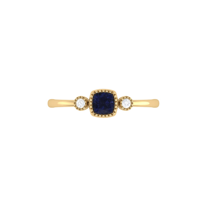 Cushion Cut Sapphire & Diamond Birthstone Ring In 14K Yellow Gold