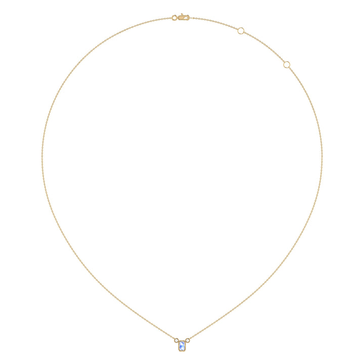 Emerald Cut Tanzanite & Diamond Birthstone Necklace In 14K Yellow Gold