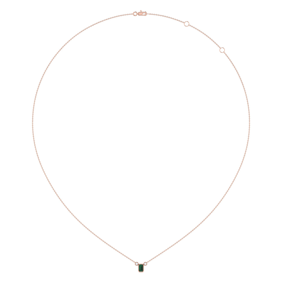Emerald Cut Emerald & Diamond Birthstone Necklace In 14K Rose Gold