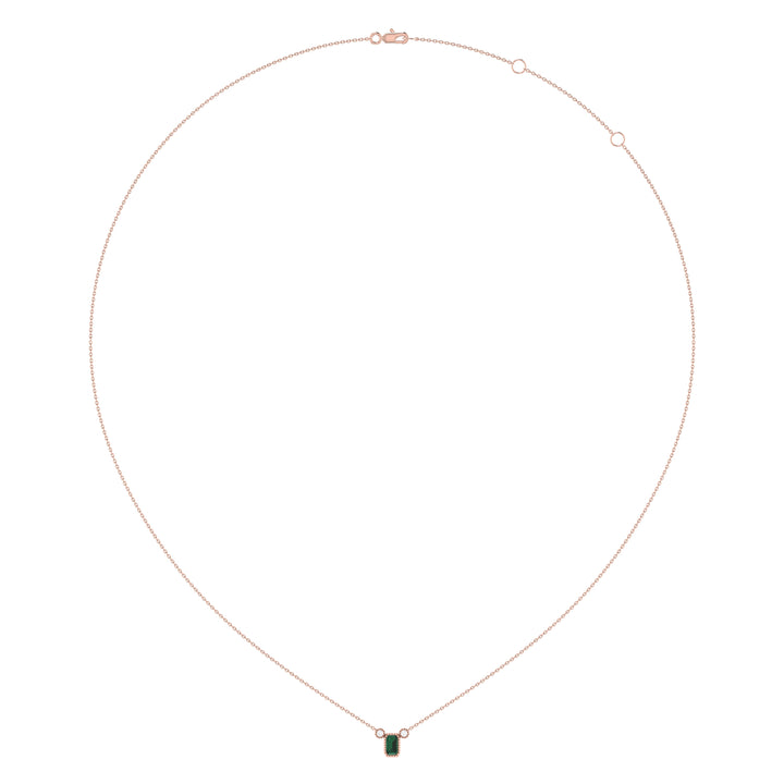 Emerald Cut Emerald & Diamond Birthstone Necklace In 14K Rose Gold