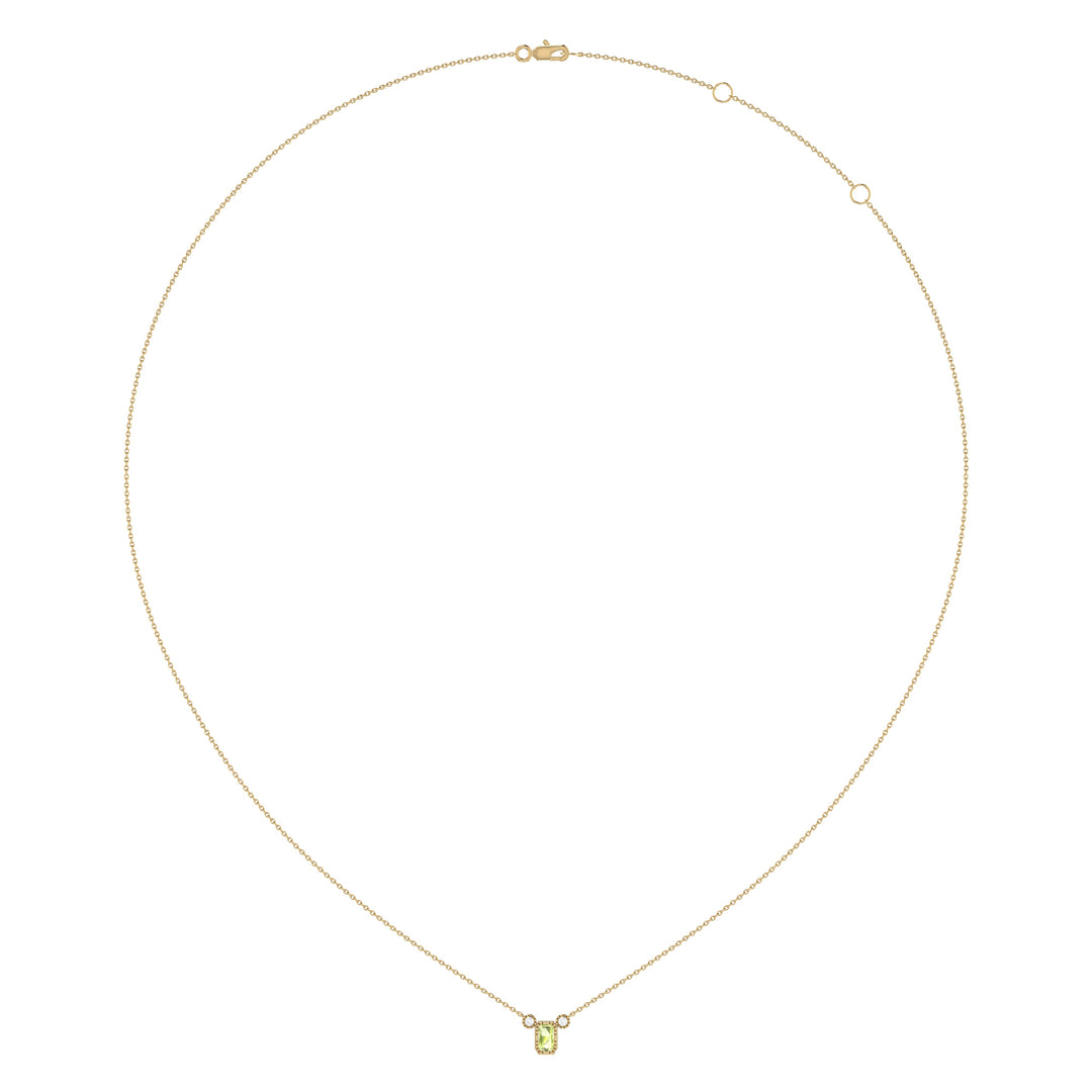 Emerald Cut Peridot & Diamond Birthstone Necklace In 14K Yellow Gold