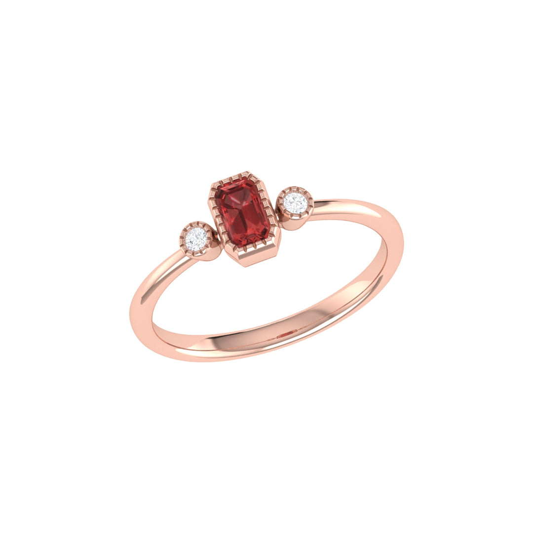 Emerald Cut Garnet & Diamond Birthstone Ring In 14K Rose Gold