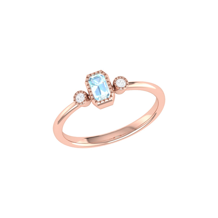 Emerald Cut Aquamarine & Diamond Birthstone Ring In 14K Rose Gold