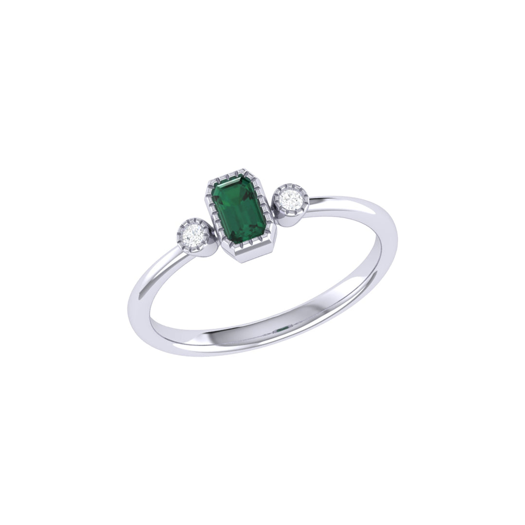 Emerald Cut Emerald & Diamond Birthstone Ring In 14K White Gold