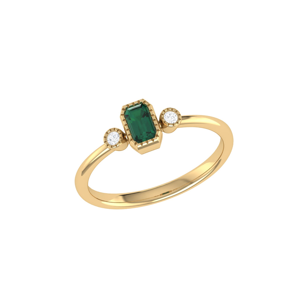 Emerald Cut Emerald & Diamond Birthstone Ring In 14K Yellow Gold