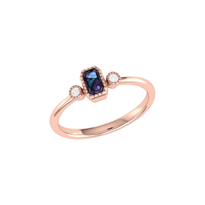 Emerald Cut Alexandrite & Diamond Birthstone Ring In 14K Rose Gold