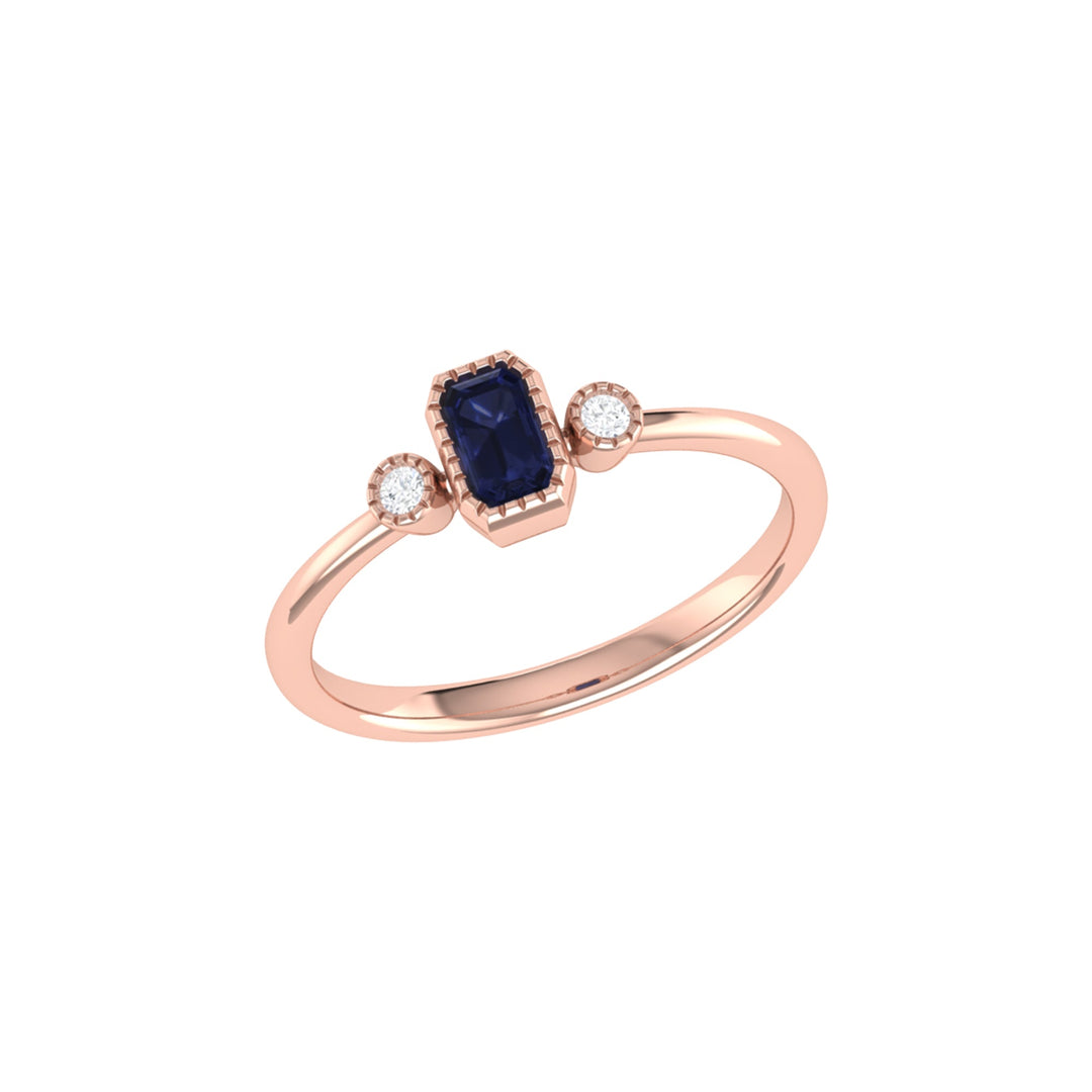 Emerald Cut Sapphire & Diamond Birthstone Ring In 14K Rose Gold